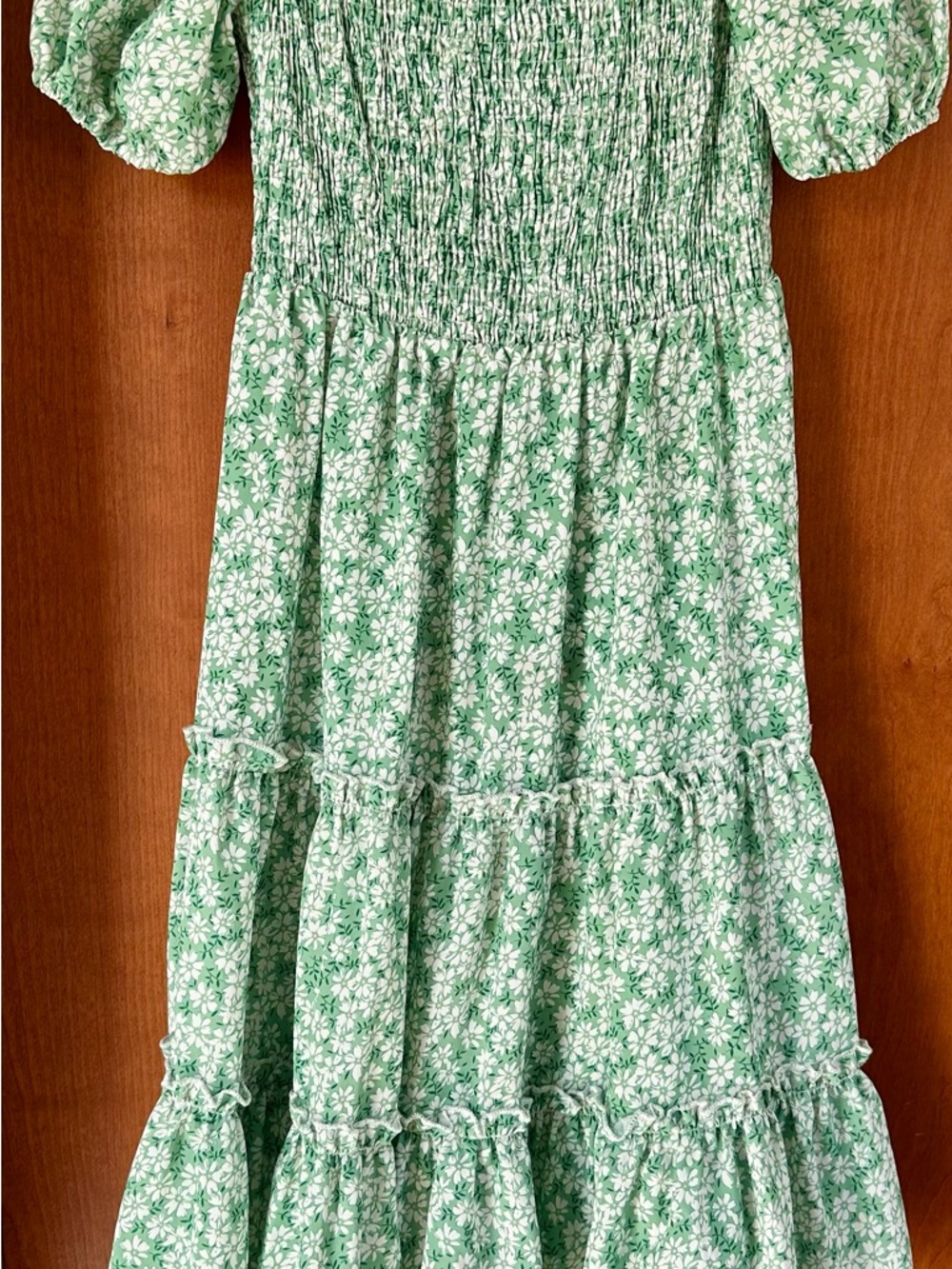 Green Floral Smocked Tiered Dress